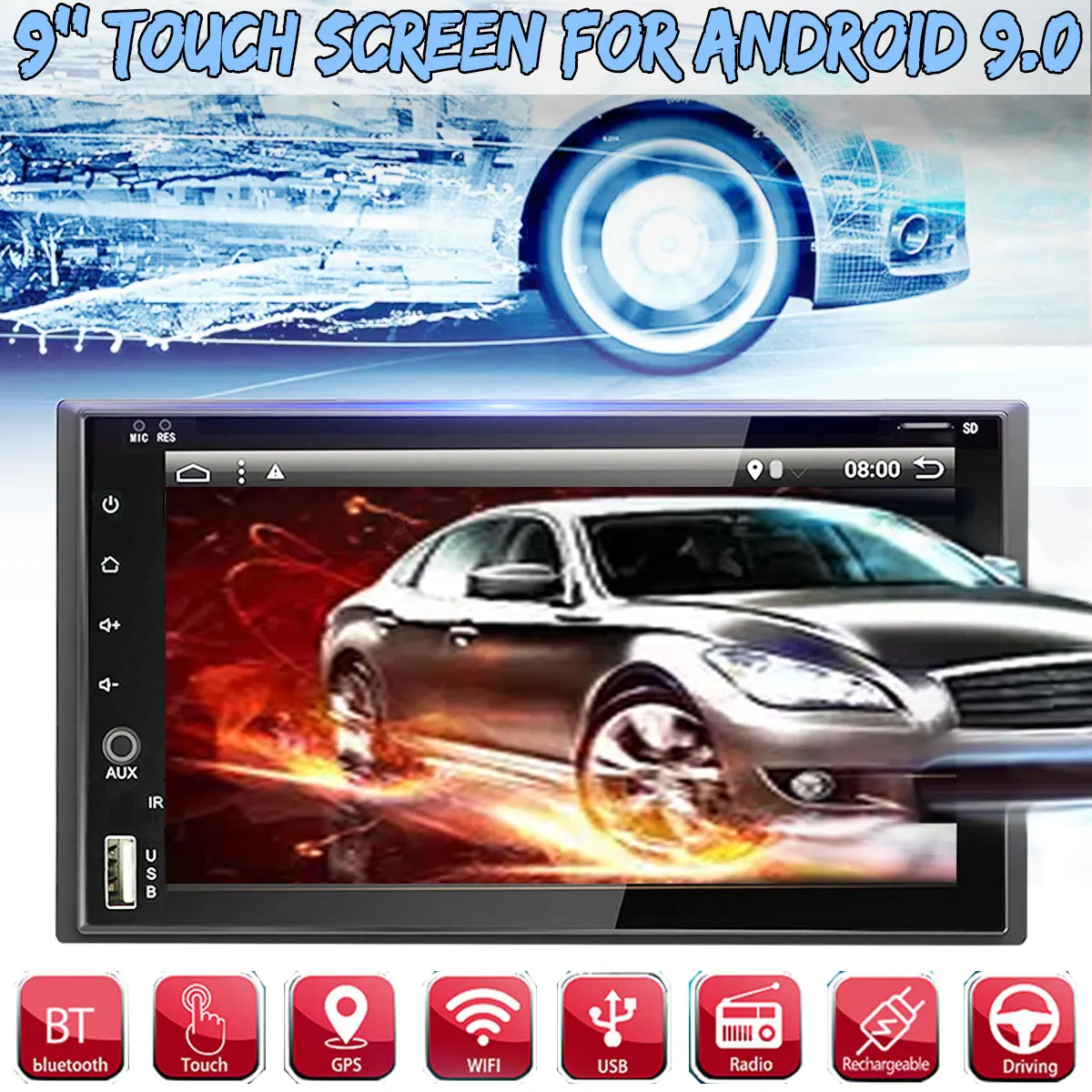 

9'' Android 9.0 PX6 8 core Universal Car MP5 Player 2Din GPS Radio Video 4+32G bluetooth Touchable Mirror Link +Rear View Camera