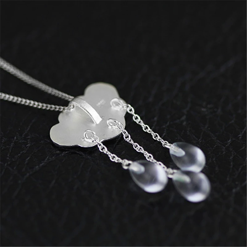 Lotus Fun Brand 925 Sterling Silver Pendant for Women Teardrop Crystal Cloud Rain Tassels Pendants without Chain Fine Jewelry