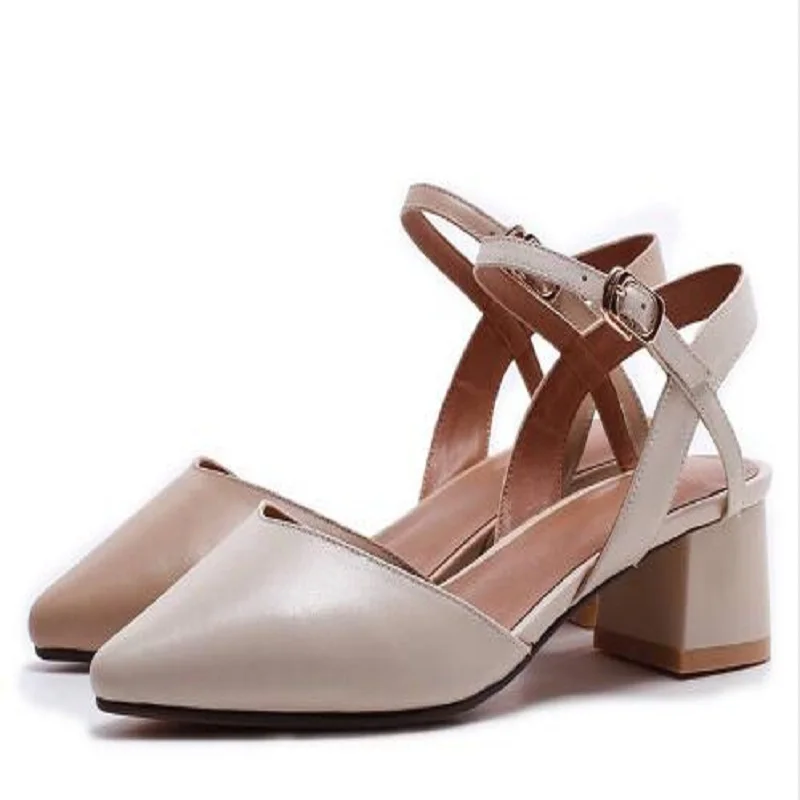 DIJIGIRLS 2018 genuine leather summer women pumps 4 cm med heels European designer pointed toe shallow office lady shoes