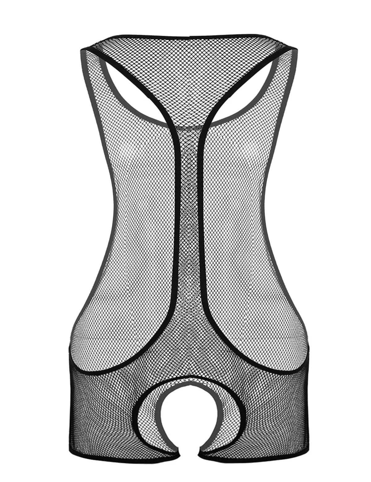 MSemis мужские экзотические цельные прозрачные боди прозрачная в крупную сетку без рукавов Scoop Neck Crotchless Open Crotch Комбинезон ночное белье