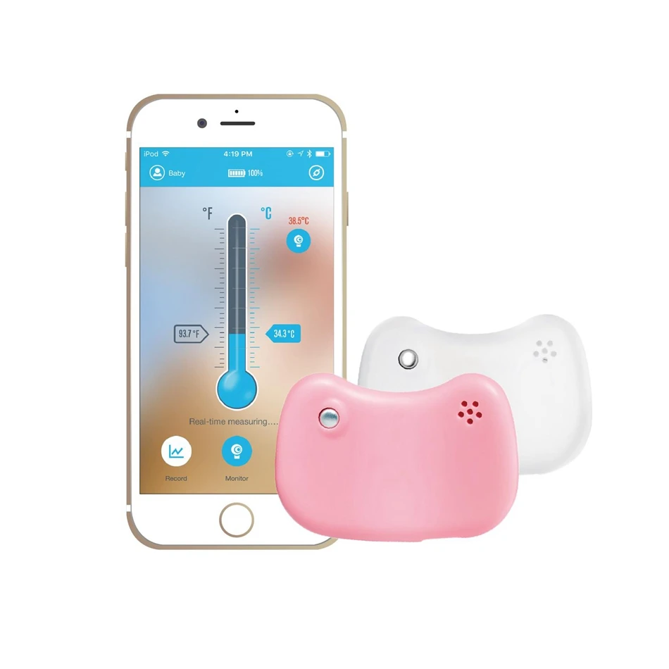 

BC-DQ03 Smart Medical Wearable Digital Thermometer bluetooth 4.0 Wireless 24HR Fever Monitor for Baby Care 2018 New Arrival