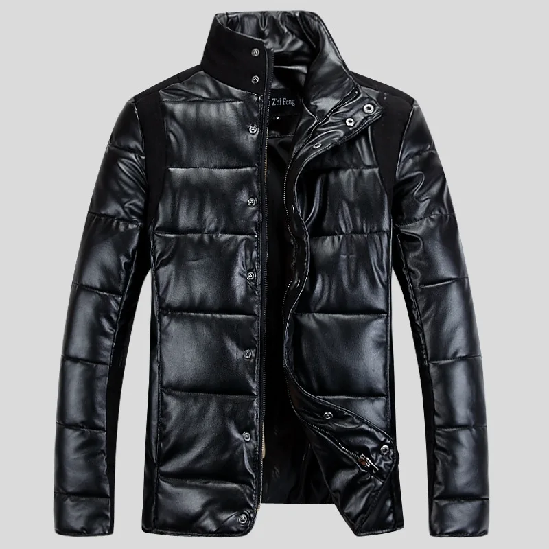 Stand Collar Pu Fabric Winter Coat Men | Мужская одежда