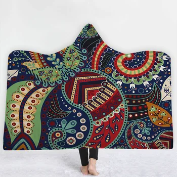 

Wearable Throw Blanket Boho Mandala Hooded Blanket for Adults Kids Floral Sherpa Fleece Lotus Microfiber on Sofa Thick Warm
