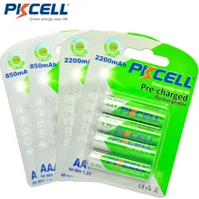 PKCELL 2 шт/8 шт NiMh AA батареи 1,2 V 2200mAh AA перезаряжаемые батареи+ 2 шт/8 шт Ni-MH 850mAh AAA перезаряжаемые батареи