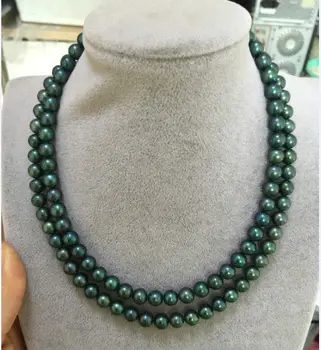 

double strands9-10mm tahitian peacock green pearl necklace 18"19"