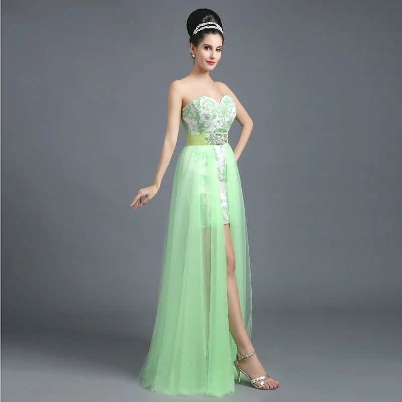 2020 New Arrive Abendkleider High Low Prom Dresses Aqua Sweetheart Backless Beading Long Lace Party Gown Rode De Soiree SLD258