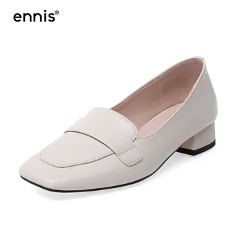 

ENNIS 2019 Fashion Boat Shoes Ladies Square Toe Genuine Leather Loafers Women Casual Shoes Office Flats Spring Autumn New C9110