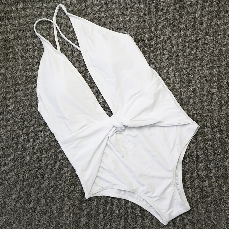 Сексуальный белый купальный костюм PLAVKY с глубоким v-образным вырезом и завязками спереди, с высокой вырезом на спине, монокини, стринги, купальник для женщин, сдельный купальник