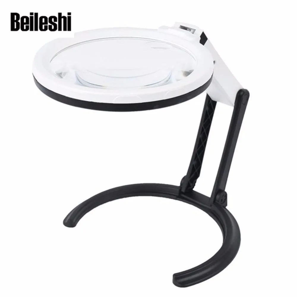 Beileshi 110V 240V Table Magnifier LED Lighted Magnifying Glass Lamp Magnifying 1 8X 5X Desktop Magnifier