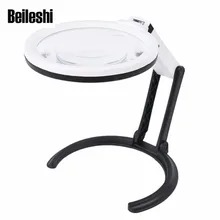 Beileshi 110V-240V Table Magnifier LED Lighted Magnifying Glass Lamp Magnifying 1.8X 5X Desktop Magnifier with External Charger