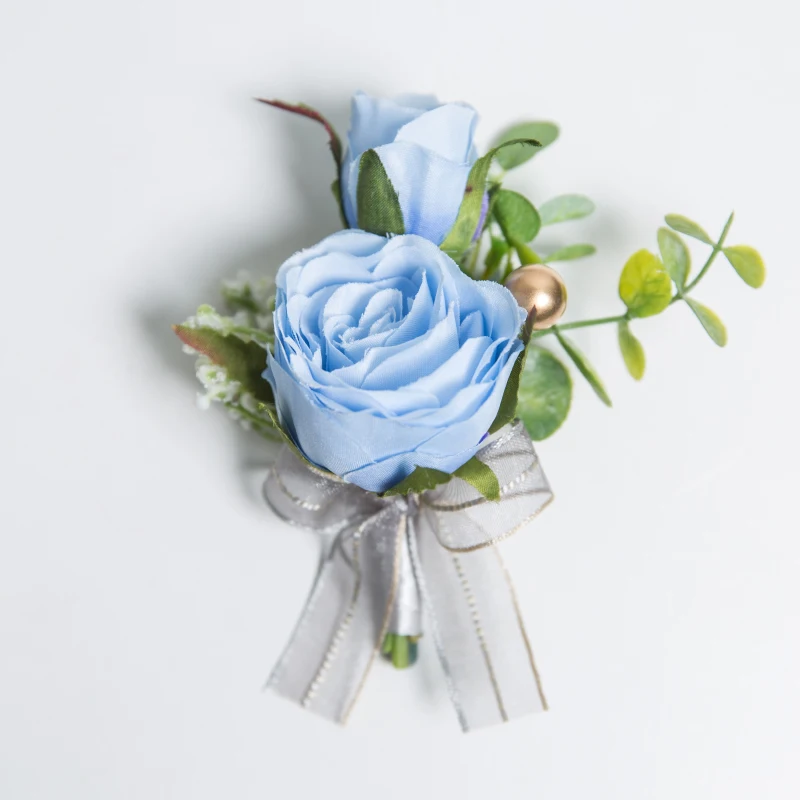 JaneVini синий цветок бутоньерка мужские Женихи искусственная Роза корсаж цветок на руку для подружки невесты набор брошь бутоньерки