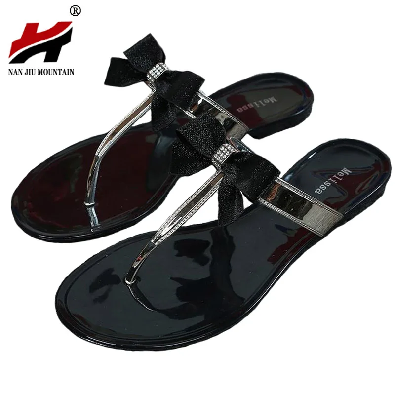 

Shes Women 2017 New Summer Women Flip Flops Slippers Flat Sandals Bow Rivet Fashion Pvc Crystal Beach Shoes Ladies Summe Slides