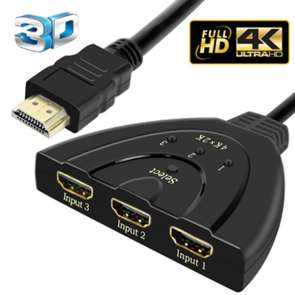 4 K Ultra HD 3 Way HDMI переключатель сплиттер HDTV авто 3 порта в 1 с кабелем портативный 3x1 переключатель сплиттер