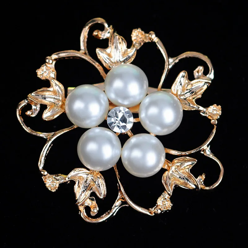 

Fashion Simulated Pearl Rhinestone Brooch Pin Clip Pin Crystal Hollow Flower Brooches Jewelry @M23