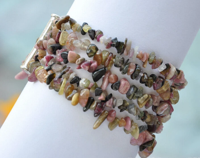 

FREE SHIPPING>>>@@ > 09378 5strands pink yellow brown Tourmaline detritus bracelet