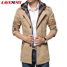 LONMMY 2016 trenchcoat männer Mit Kapuze abnehmbare Hohe qualität einreiher Herren mantel graben Windjacke Jacken für männer