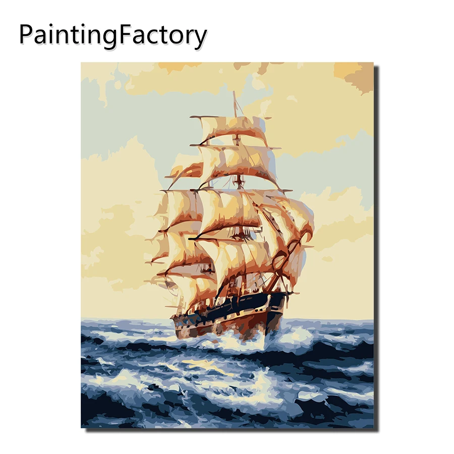

PaintingFactory Sailing Boat Painting By Numbers Drawing Color Numbers Kits Paint On Canvas For Home Wall Art Picture