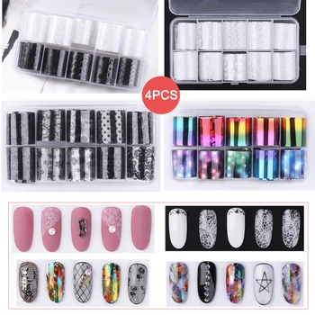 

4pcs Mix Color Nail Art Transfer Foil Stickers Paper Retro Colorful Flower Adhesive Decals Wrap Slider Tape Nail Decoration