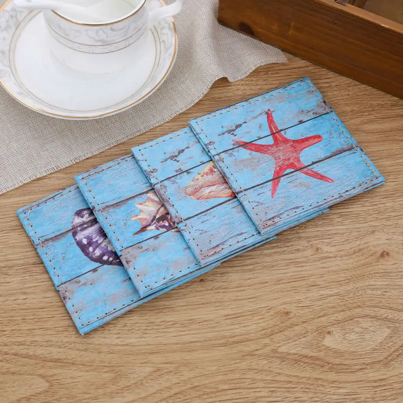 

LINKWELL Set of 4 10cmx10cm Sea Navy Blue Ocean Conch Starfish Wood Slat Coast Bar Coaster Table Cup Holder Drink Placemat Mat