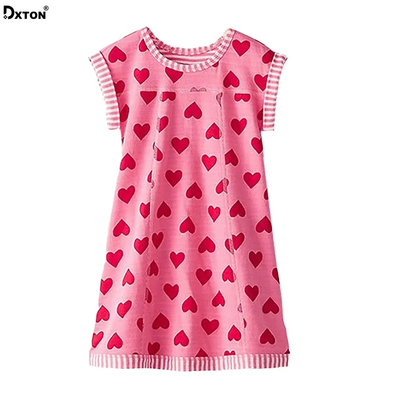 Dxton/Одежда для маленьких девочек платье принцессы с сердечками прямое платье для девочек летнее платье без рукавов платье для девочек с рисунком единорога S0320