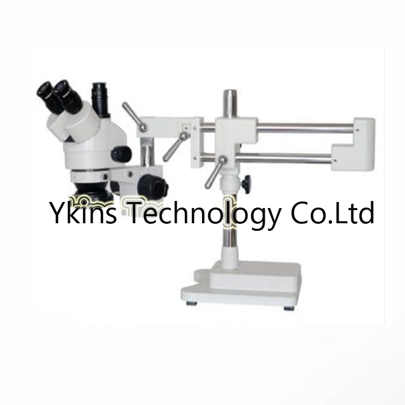 

PCB Industrial Lab Microscope 7X-45X Simul-focal Trinocular Stereo Zoom Microscope with Double Arm Boom Stand +144 led light