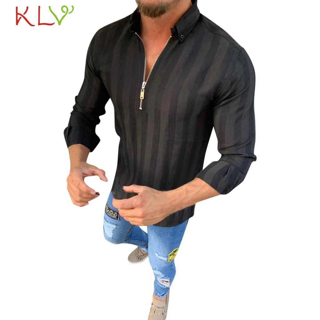 

Blouse Shirt Men Long Sleeve Stripe Zipper Autumn Fashion Top 2019 Casual Fitness Harajuku Camisa Hombre Streetwear Clothes 19Jl
