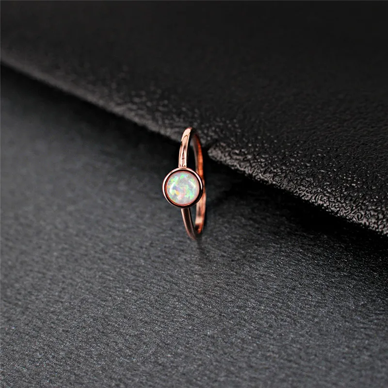 

BOAKO 2018 New White Round Opal Ring Rose Gold Ring For Women Wedding Engagement Jewelry Moon Stone Ring anillos mujer X7-M2