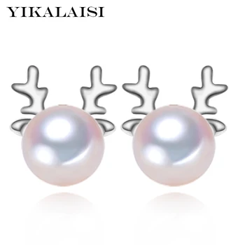 

YIKALAISI 925 sterling Silver Jewelry For Women New Fashion Elk pearl Stud Earrings 100% Natural Freshwater Pearl jewelry