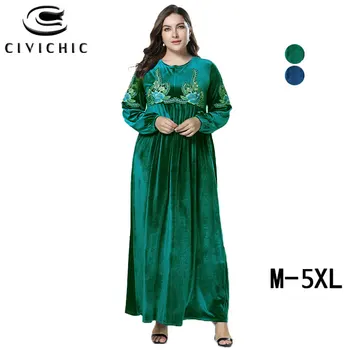 

CIVICHIC Plus Size Winter Robe Femme Ethnic Floral Embroidery Maxi Dress Retro Elegant Women Gown Flannel Velvet Vestidos DRS224