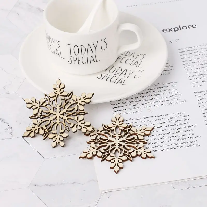 

10pcs Wood Craft Wedding Decor Snowflake Embellishment Wooden DIY