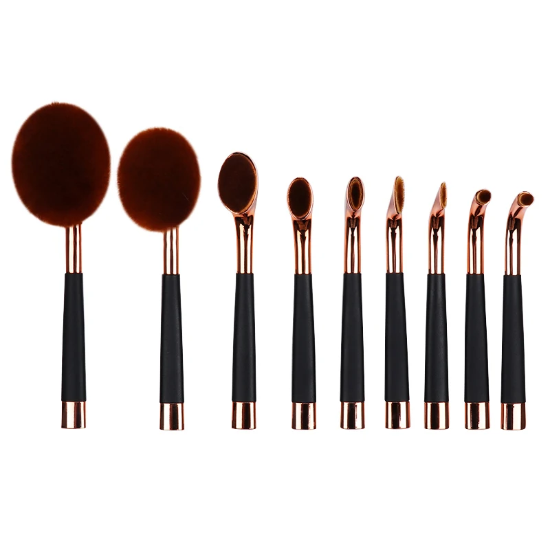

9PCS powder Rose gold set Brush Shape Oval crystal Makeup Brush Set Professional Foundation Powder Brush Kits DFDF