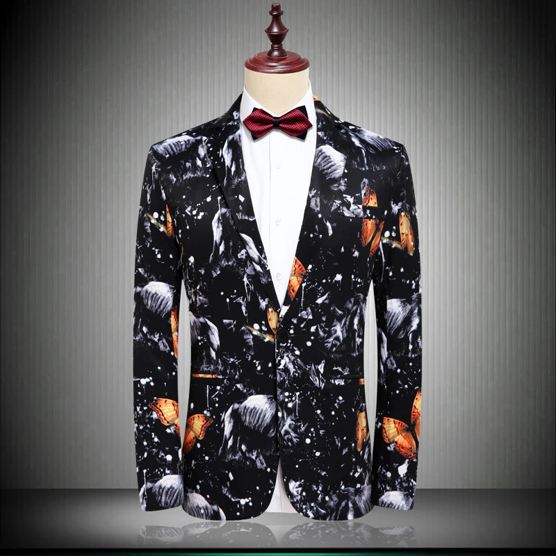 

4XL Men's High Quality Flower Suit Jackets Fashion Casual Blazers Autumn New Jaqueta Male