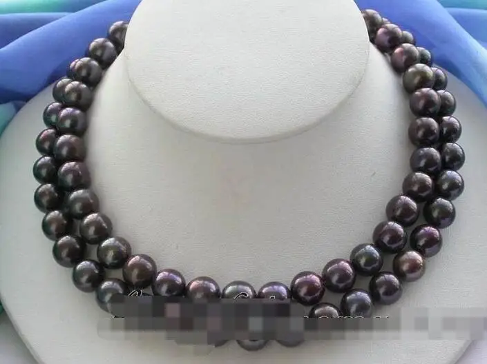 

3860 2row black round freshwater pearl necklace