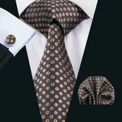 LS-1542 Барри. ван классический Для мужчин галстук 100% шелк коричневый горошек галстук Ханки Запонки Набор для Для мужчин; Свадебная вечеринка