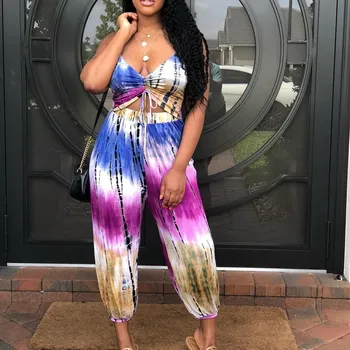 

Fashion 2019 Women Sexy Halter Lace Up Jumpsuit Spaghetti Strap Backless Playsuit Floral Print Casual Overalls