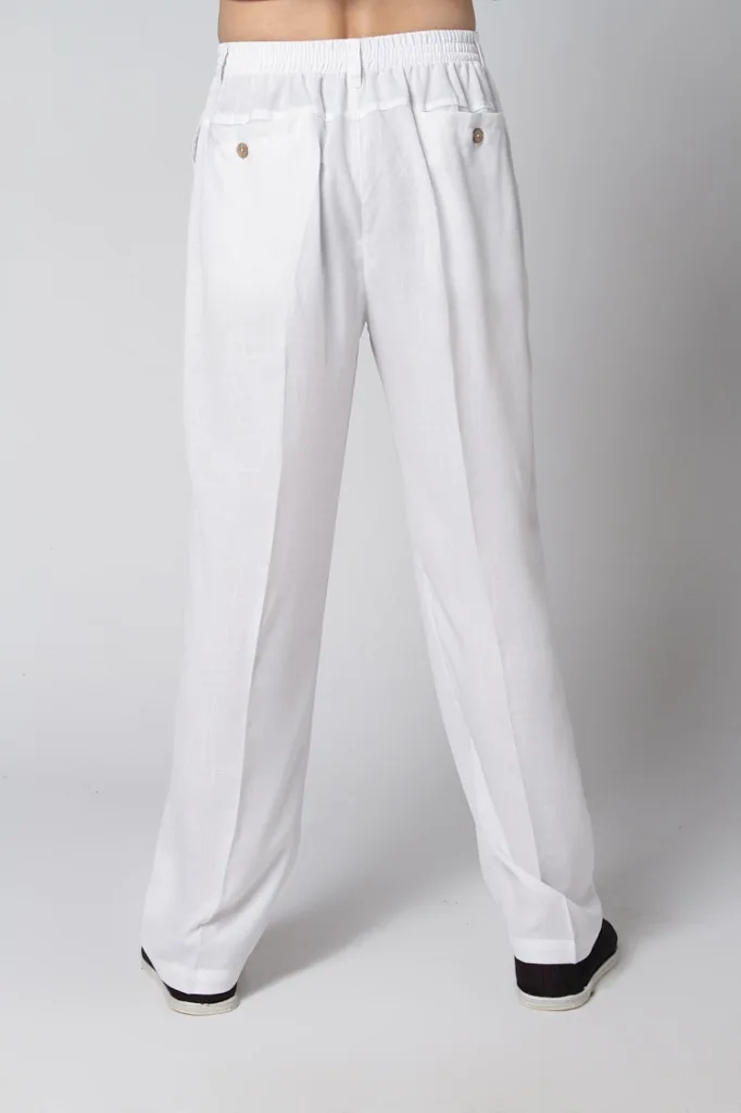 Free Shipping White Chinese Men s Linen Kung Fu Pants Trousers Size S M L XL