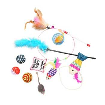 

10 Pcs Pet Teaser Wand Toys Cats Catnip Rings Feather Cat Products Toy Set Ball Interactive