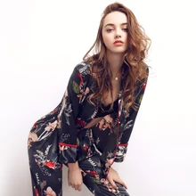 Специальная Шелковая пижама, сексуальная женская тонкая печать, цветное шелковое ночное белье, шелк, сатин, домашняя одежда, женская одежда