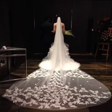 Свадебные вуали реальные фотографии 4 м белый/слоновая кость Аппликация мантилия свадебная фата Длинная свадебная вуаль с расческой свадебные аксессуары