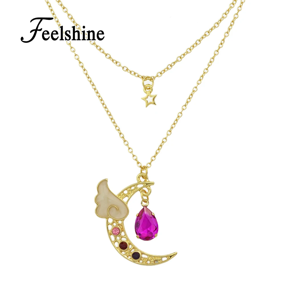Feelshine золото-Цвет multi Слои цепь Луна с горный хрусталь и голубой ярко кристалла