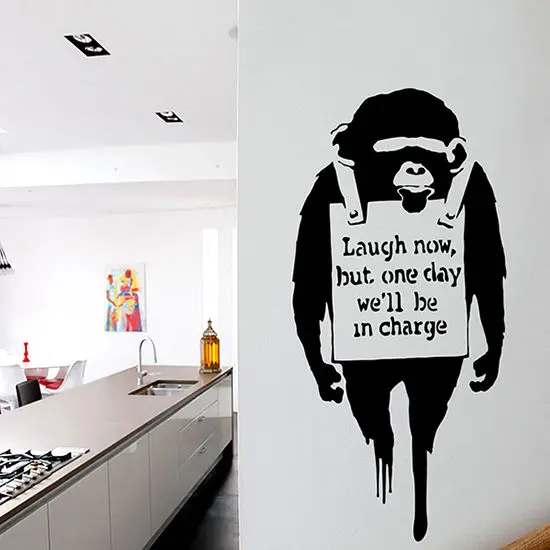 Groot Verschillende goederen Doorlaatbaarheid Gratis Verzending diy behang Banksy Muurtattoo sticker vinyl street art  graffiti slaapkamer keuken monkey ape home decor muurschildering|decoration  murale|wall decals stickershome decor - AliExpress