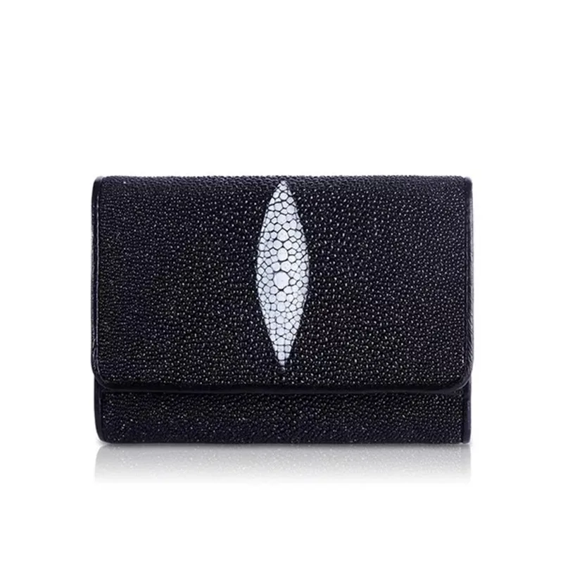 Женский кошелек настоящая кожа ската с экзотическим жемчугом|mens trifold wallet|trifold