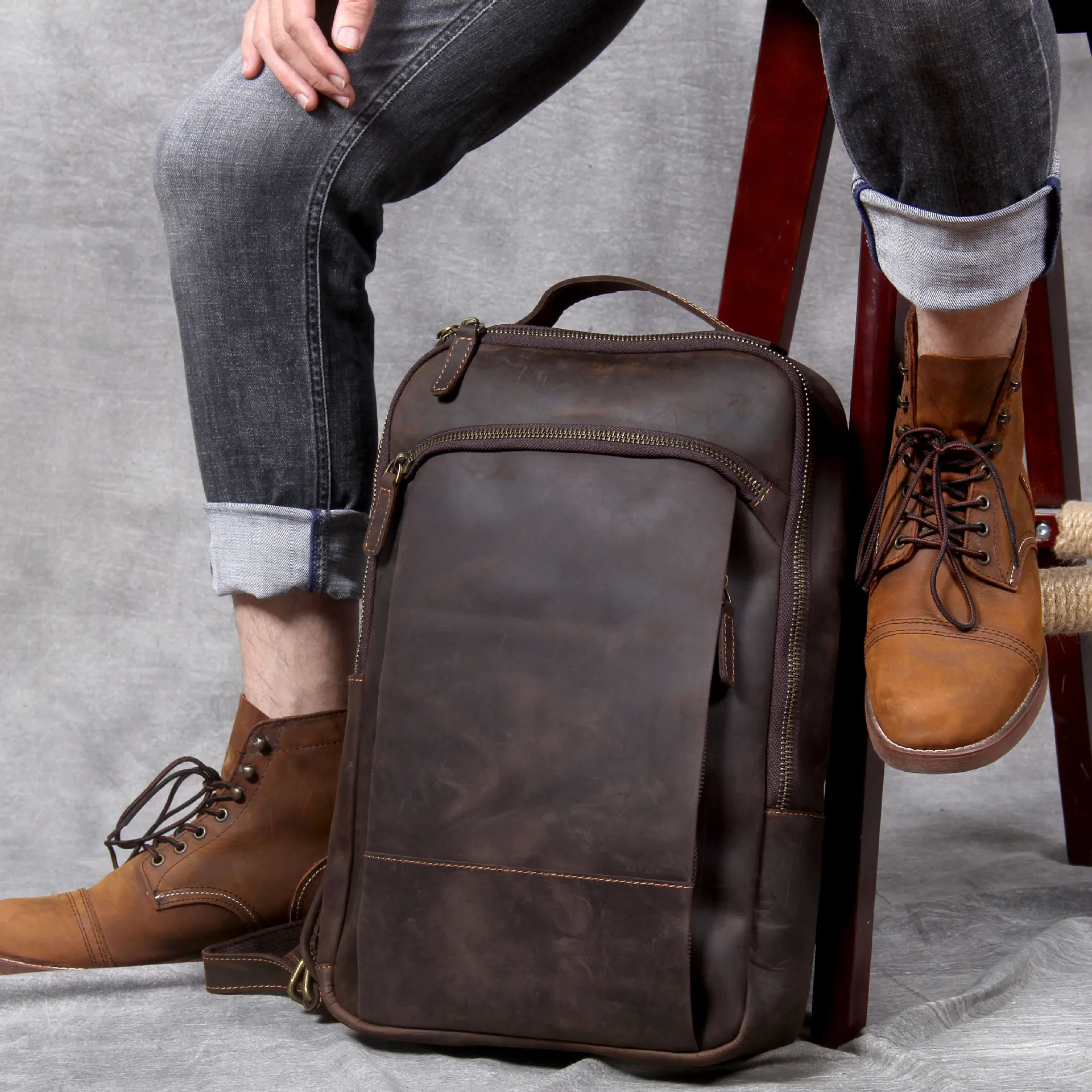 Мужской брендовый дизайнерский рюкзак Crazy Horse кожаный ручной работы винтажный