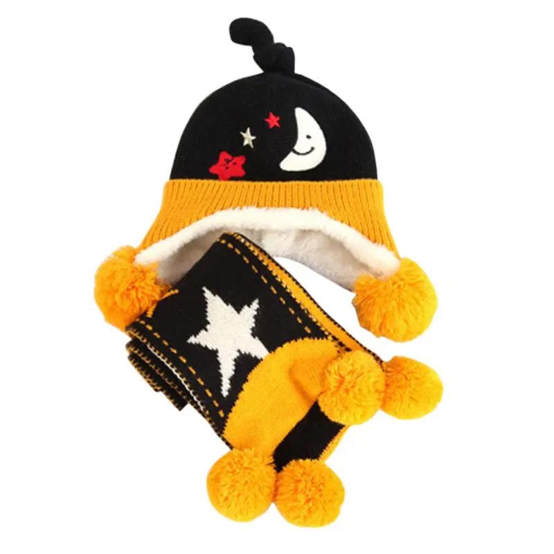 Комплект из 2 предметов, Осень-зима, детские наборы шапка с шарфом для малышей, зимний шарф, шапка, шерстяной вязаный комплект, шапка+ шарф - Цвет: B
