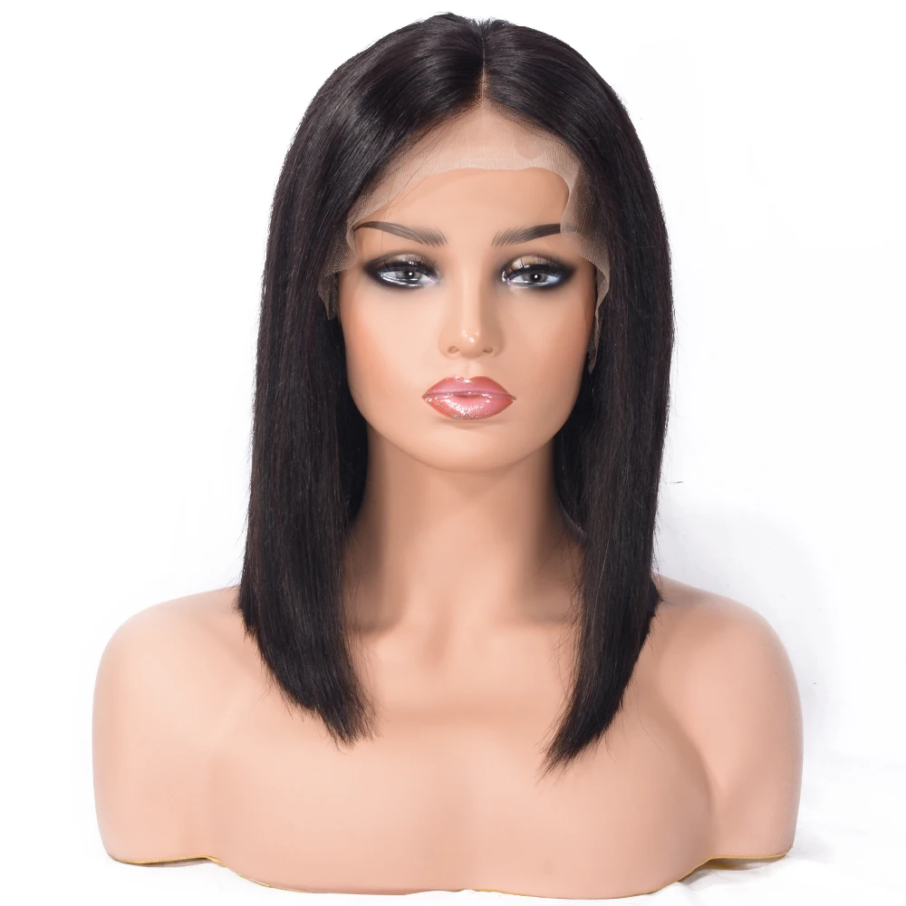 Straight Medium Length Bob Lace Front Human Hair Wigs Black Women