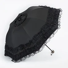 Guarda-chuva feminino de renda e renda, guarda-sol preto dobrável, decoração para sol, guarda-chuva, princesa, invertido