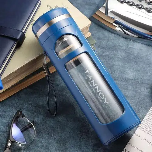 Термостойкая двухслойная стеклянная бутылка для воды, креативный пояс, разделительный фильтр для чая, портативное, для путешествий, офиса, стекло для воды - Цвет: F-560ML blue