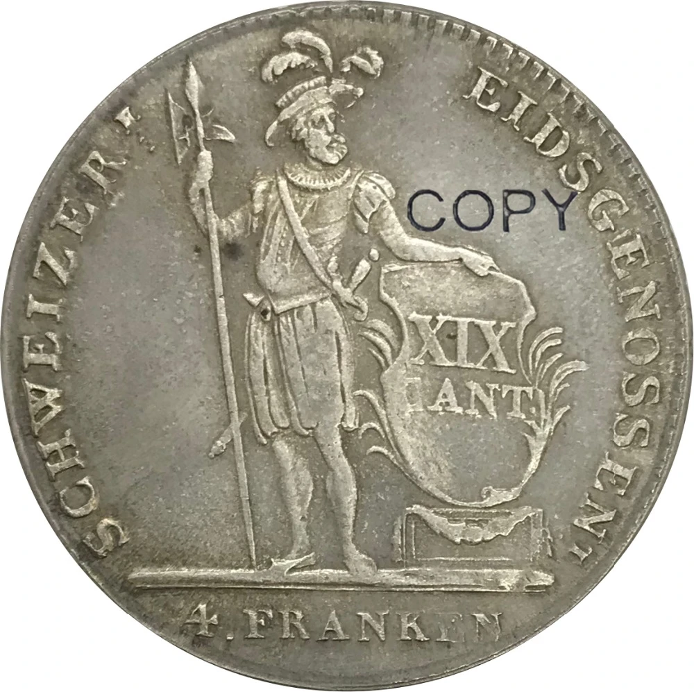 

1814 Switzerland 4 Franken Brass Plated Silver Copy Coins