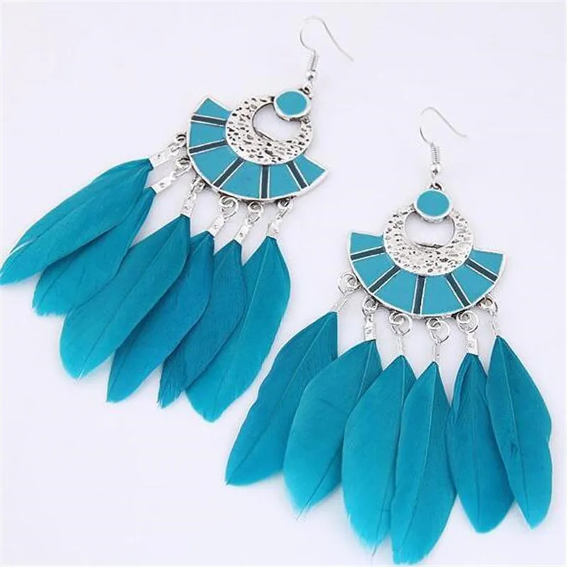 

ethnic boho feather dangle earrings for women alloy nickel free jewelry accessories gifts fj752