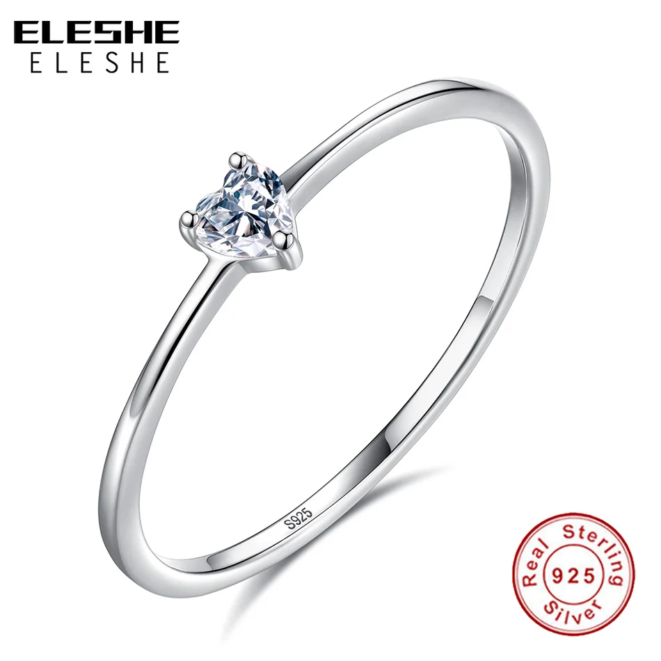ELESHE 2018 New Fashion 925 Sterling Silver Heart Clear CZ Crystal Female Rings for Women Wedding Christmas & Valentines Jewelry